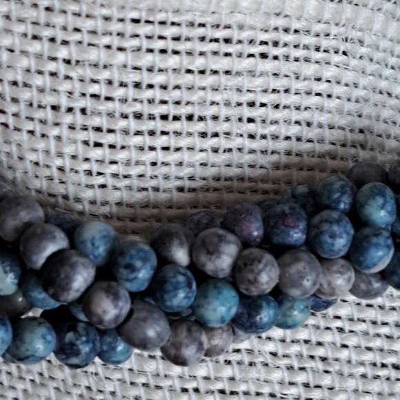 Painted Blues & Grays Stone Beaded Multi Strand Necklace 20” Torsade Necklace - Picture 8 of 13